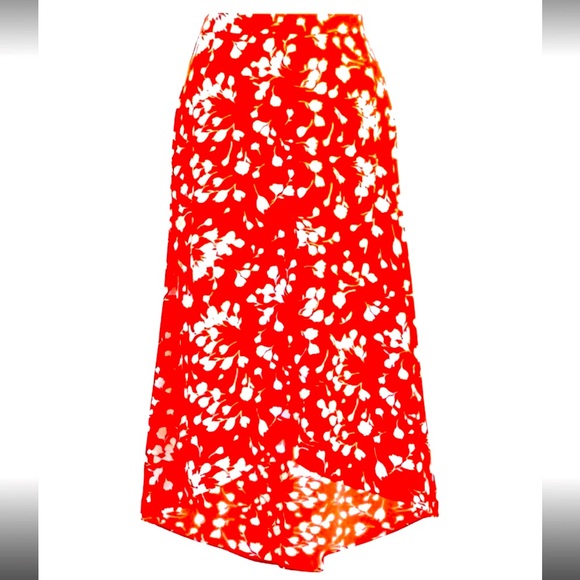 J. Crew brand new hi low asymmetrical midi skirt, red and white, Size XXS - Picture 2 of 8